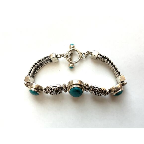 QVC Turquoise & Sterling Silver 925 Station Link Bracelet – Excellent - Picture 3 of 7